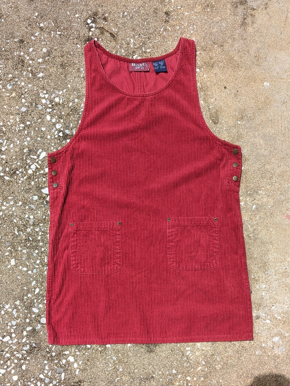 Denim&Co Crimson Red Corduroy Jumper Dress with Side Snap Details